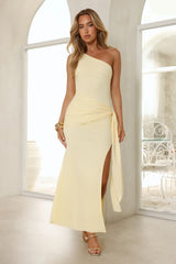 Luxe One Shoulder Split Maxi Dress Yellow